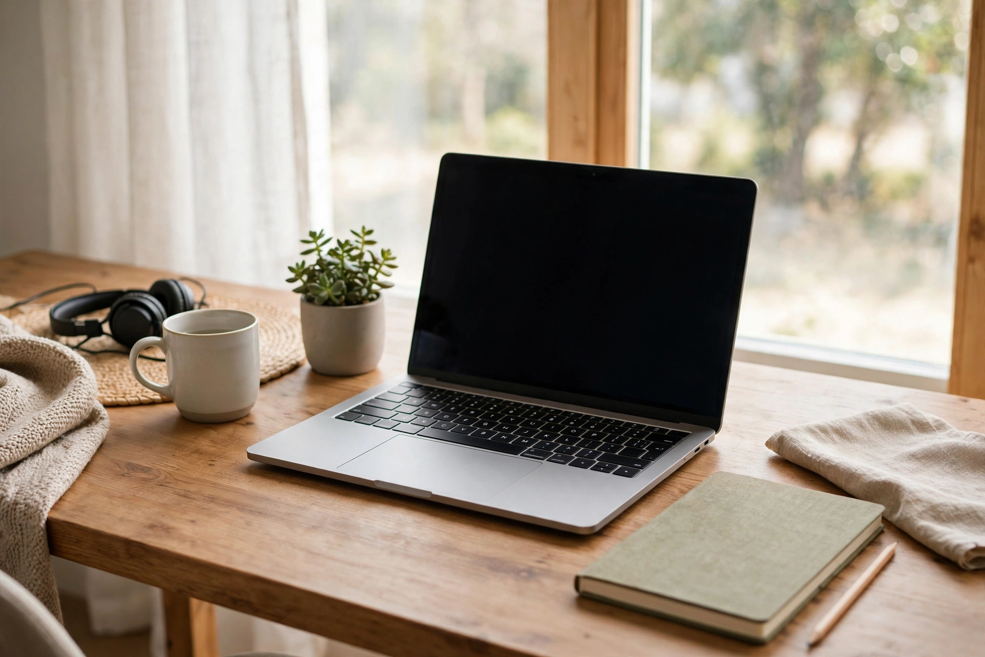 Remote work concept illustration — a calm home workspace